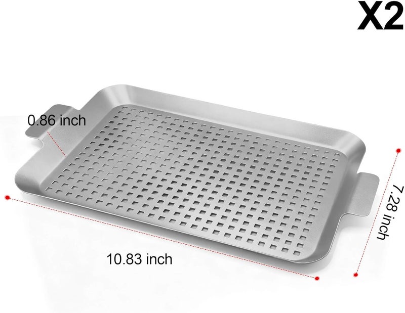 BaokiTook Grill Pan Set of 2, Grill Topper for Outdoor Grill, Stainless Steel Roasting Basket with Handles, Perforated Grill Tray for Smoker Roasting, Oven, BBQ Accessories(2 Small) - Image 3